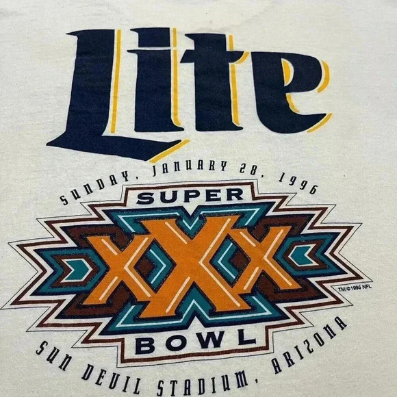 VTG 1996 NFL Super Bowl XXX 30 Sun Devil Stadium Arizona T-Shirt Men's XL White - Picture 5 of 8